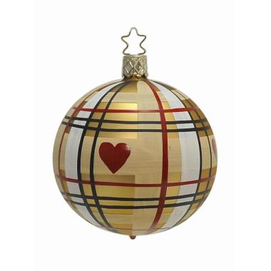 Pallina Natale Vetro Collezione cm.8 Oro Righe e Cuori |Inge's Glass