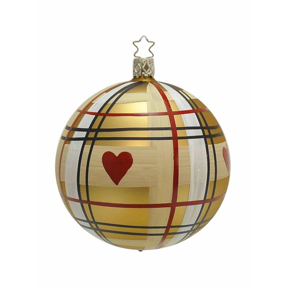 Pallina Natale Vetro Collezione cm.10 Oro Righe e Cuori |Inge's Glass
