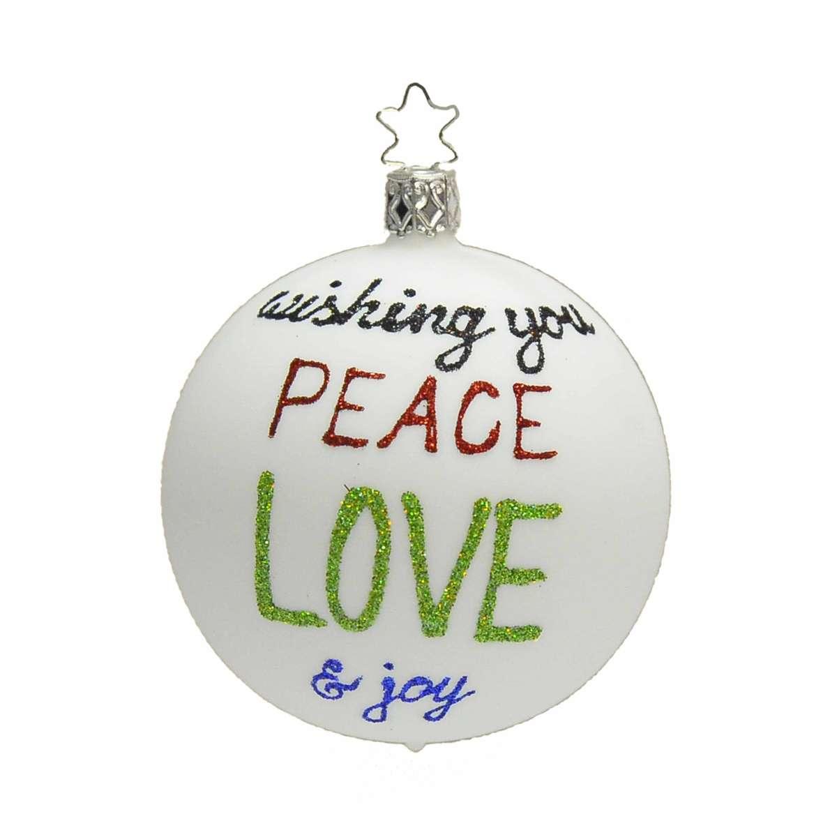 Pallina Natale Vetro Collezione cm.8 Bianca PEACE LOVE |Inge's Glass