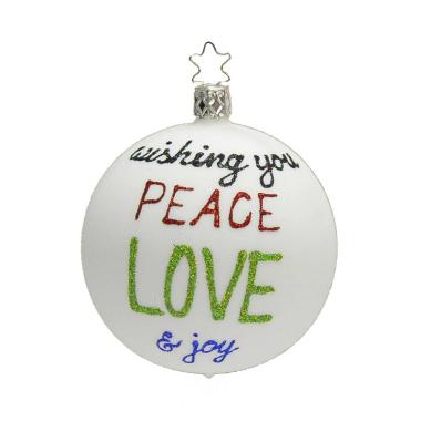Pallina Natale Vetro Collezione cm.8 Bianca PEACE LOVE |Inge's Glass