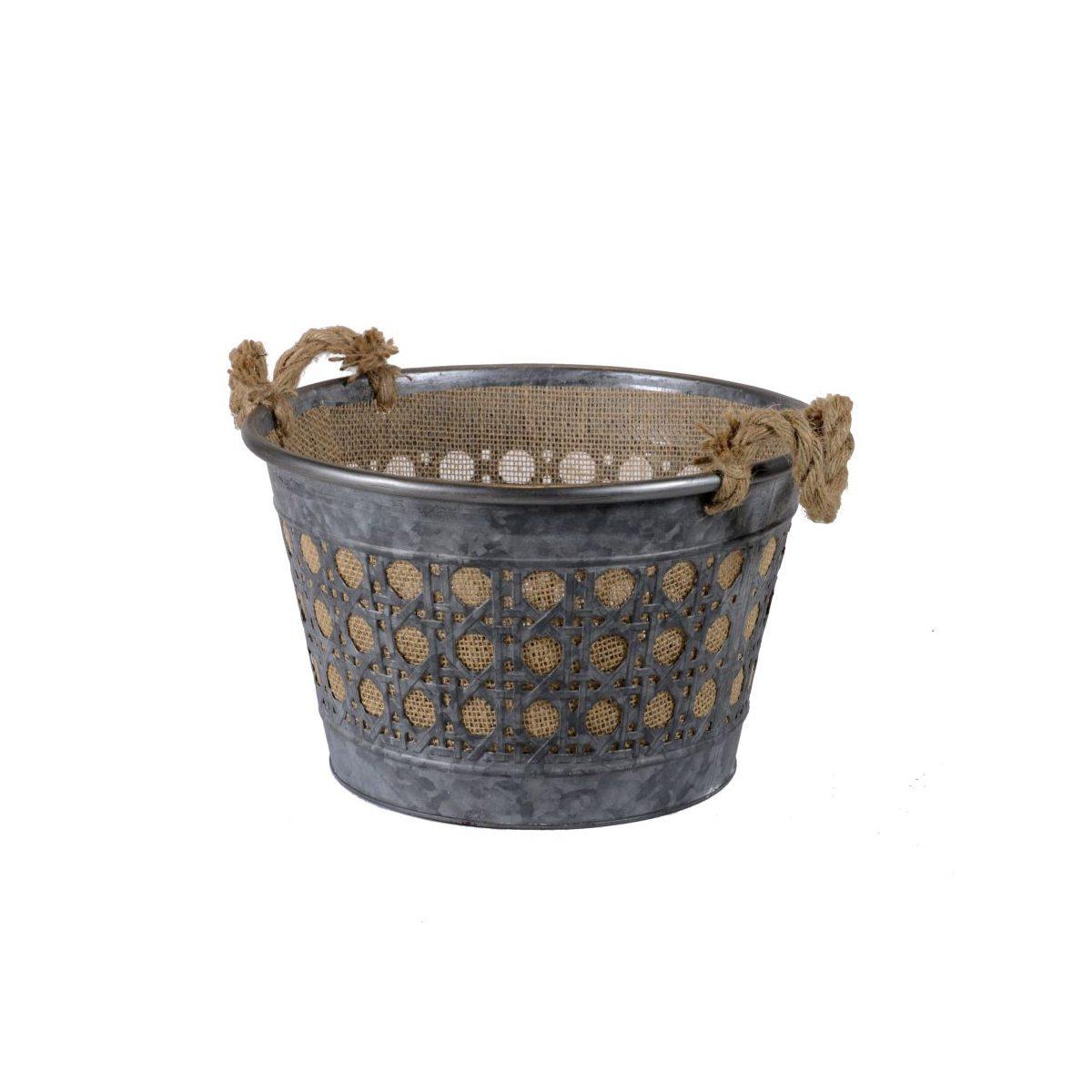 Cesto Metallo Zinco Juta Grigio con Manici cm.32 | Vacchetti