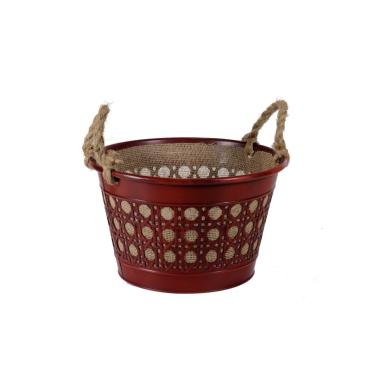 Cesto Metallo Zinco Juta Rosso con Manici cm.32 | Vacchetti