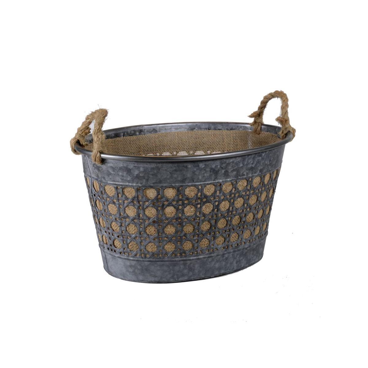 Cesto Metallo Zinco Juta Grigio con Manici cm.45 | Vacchetti