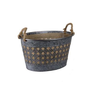 Cesto Metallo Zinco Juta Grigio con Manici cm.45 | Vacchetti