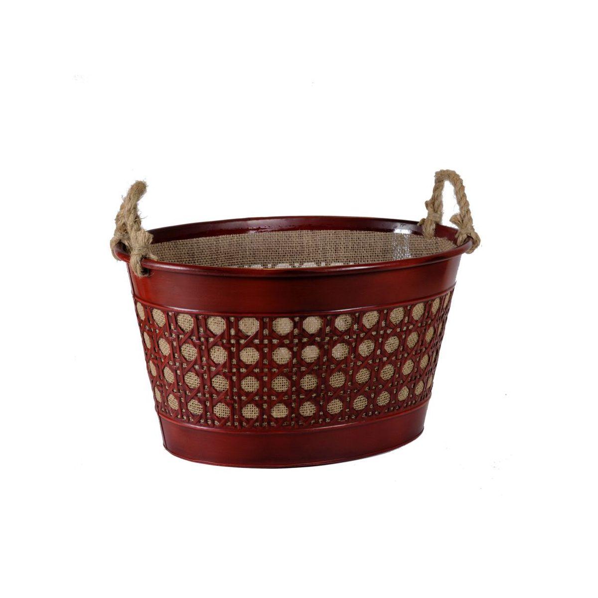 Cesto Metallo Zinco Juta Rosso con Manici cm.45 |Vacchetti