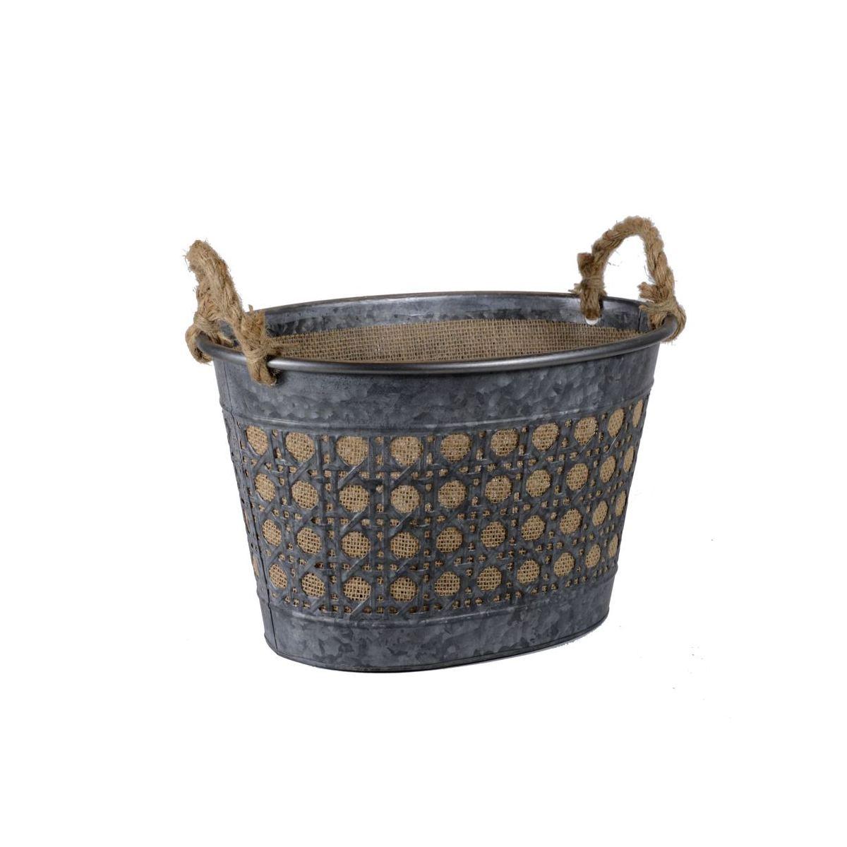 Cesto Metallo Zinco Juta Grigio con Manici cm.38 | Vacchetti