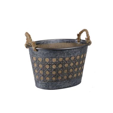 Cesto Metallo Zinco Juta Grigio con Manici cm.38 | Vacchetti