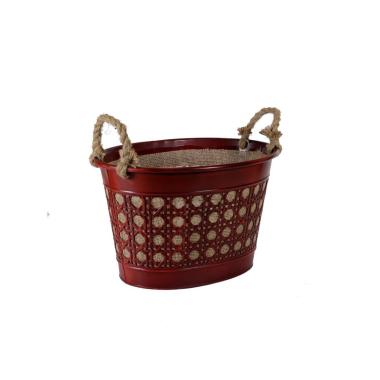 Cesto Metallo Zinco Juta Rosso con Manici cm.38 |Vacchetti
