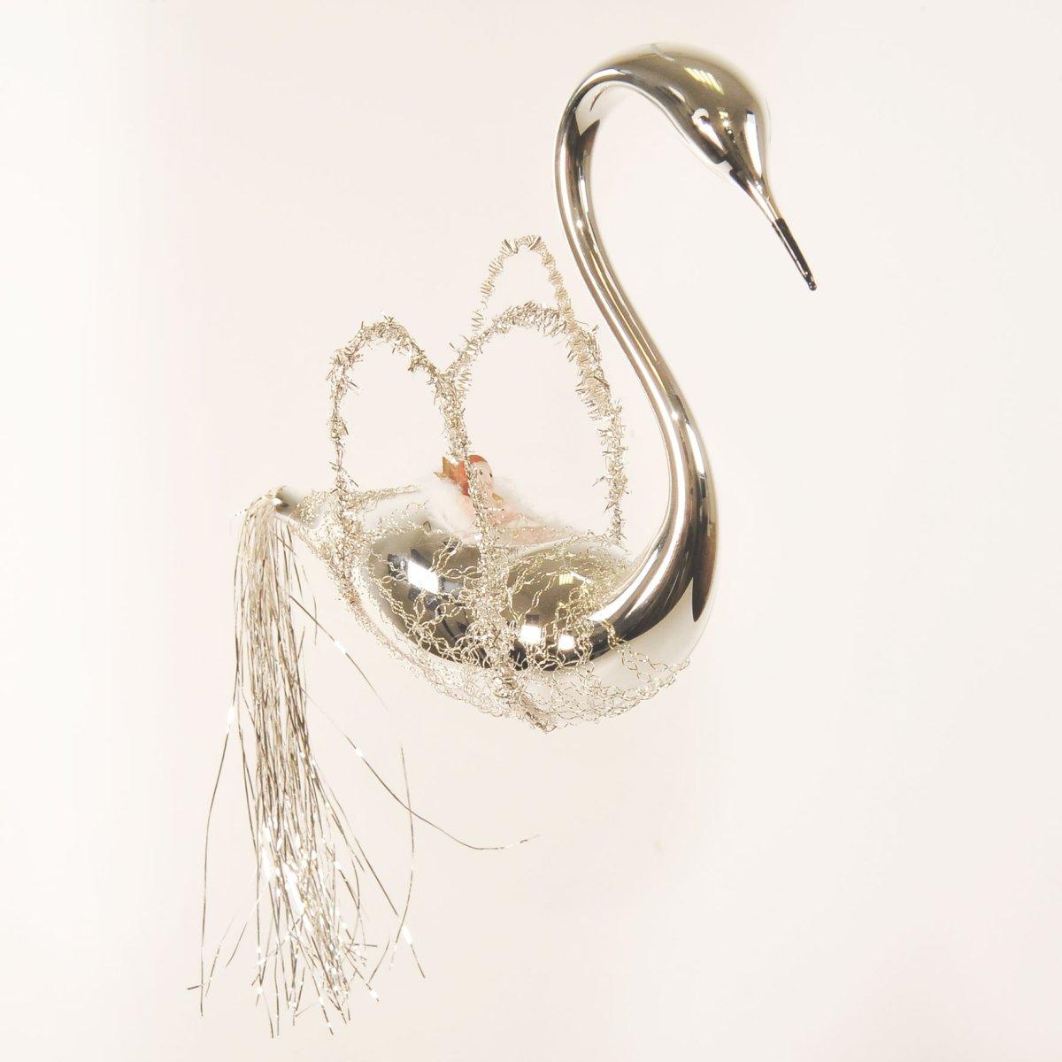 Pallina Natale Vetro Collezione cm.13 Cigno con Beb |Inge's Glass