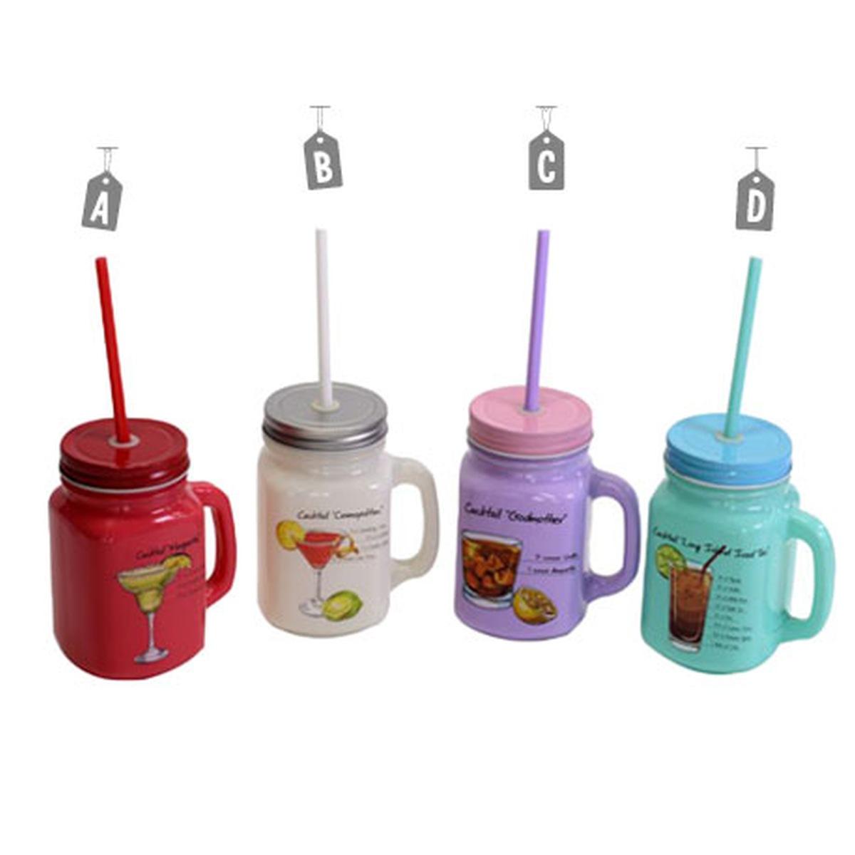 Bicchiere Vetro Singolo con Cannuccia Manico Bianco 12 | Vacchetti