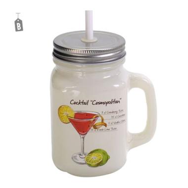 Bicchiere Vetro Singolo con Cannuccia Manico Bianco 12 | Vacchetti