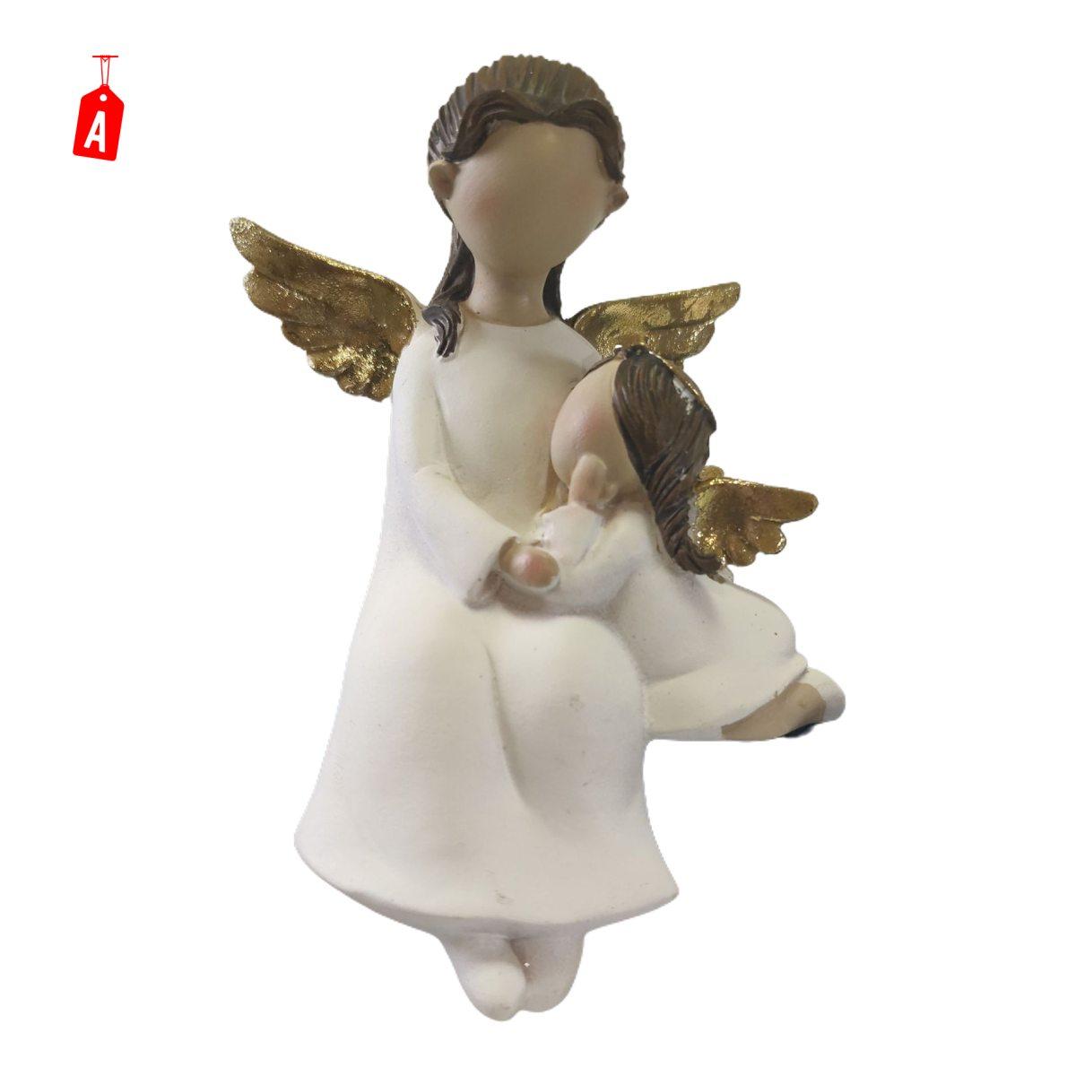 Angelo Resina Seduto Bianco Oro con Baby cm.16