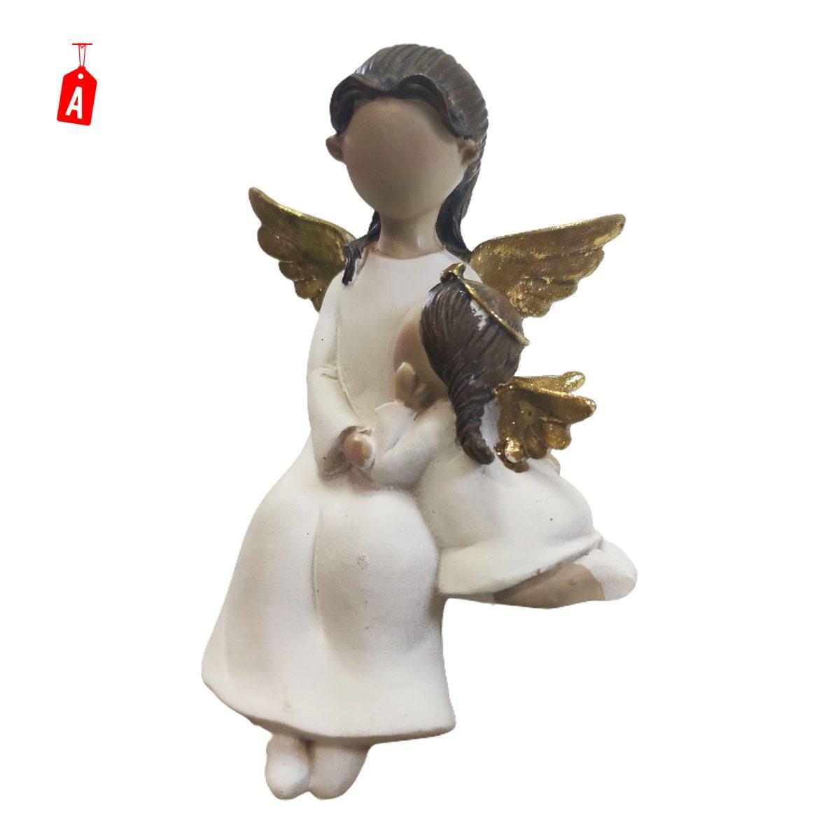 Angelo Resina Seduto Bianco Oro con Baby cm.16