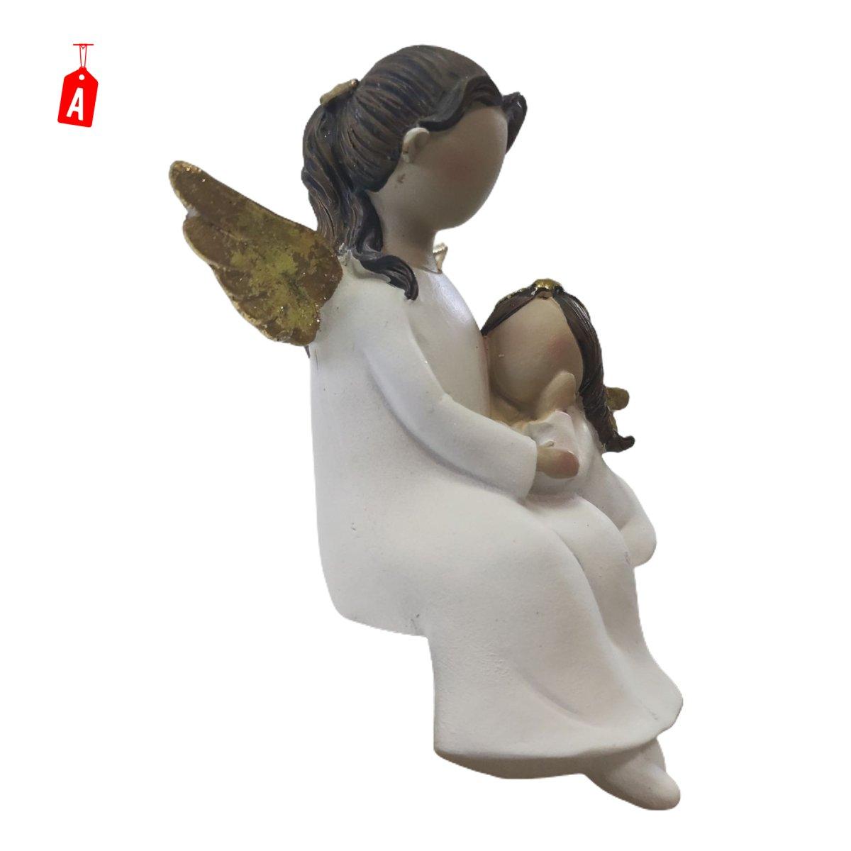 Angelo Resina Seduto Bianco Oro con Baby cm.16