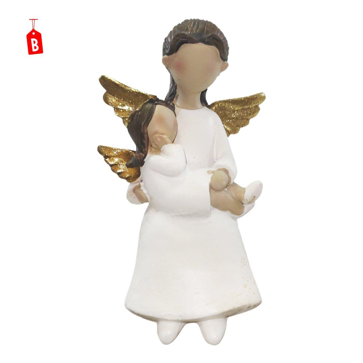 Angelo Resina Seduto Bianco Oro con Baby cm.16