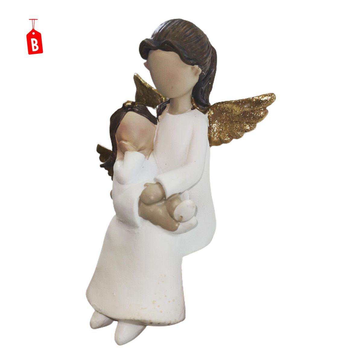 Angelo Resina Seduto Bianco Oro con Baby cm.16