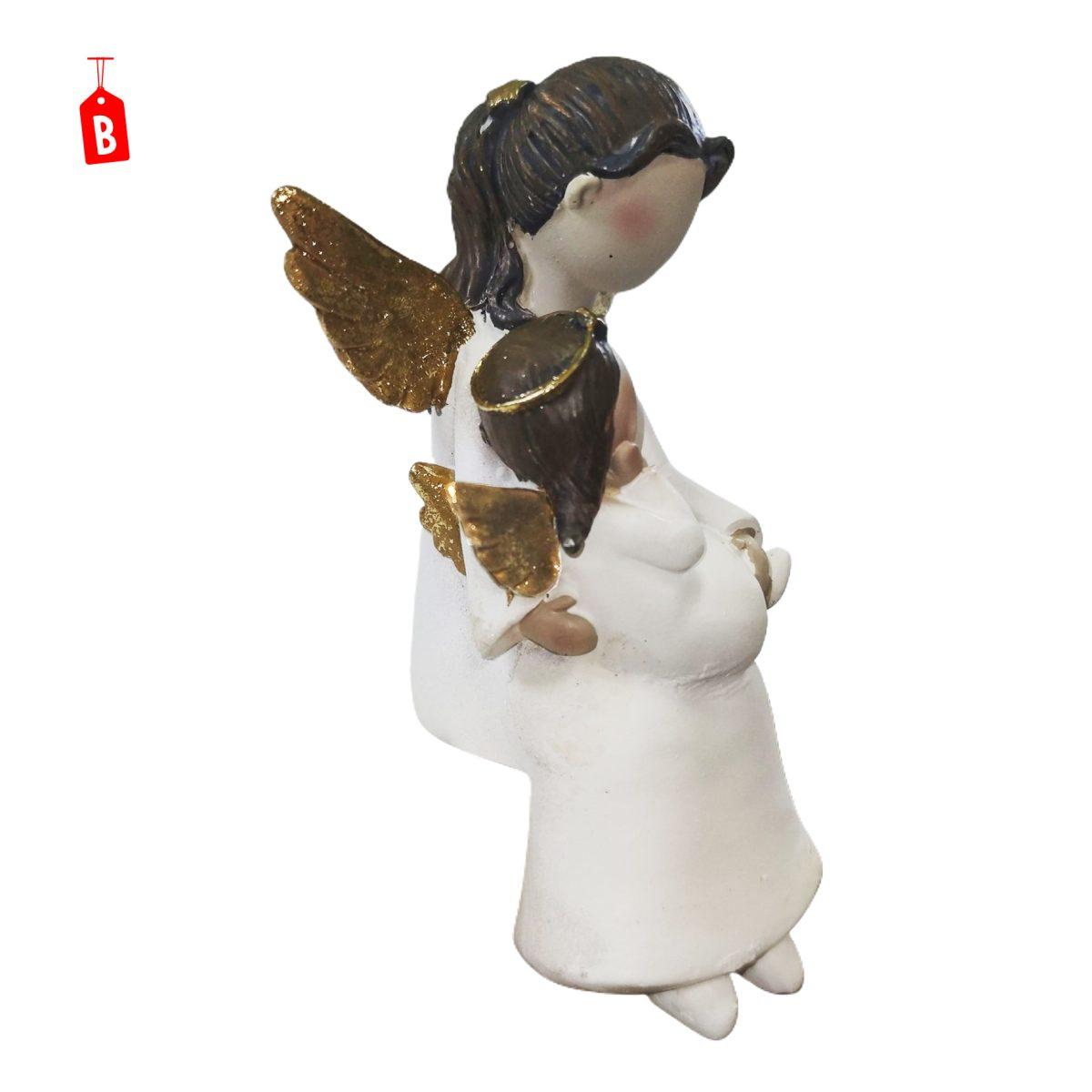 Angelo Resina Seduto Bianco Oro con Baby cm.16