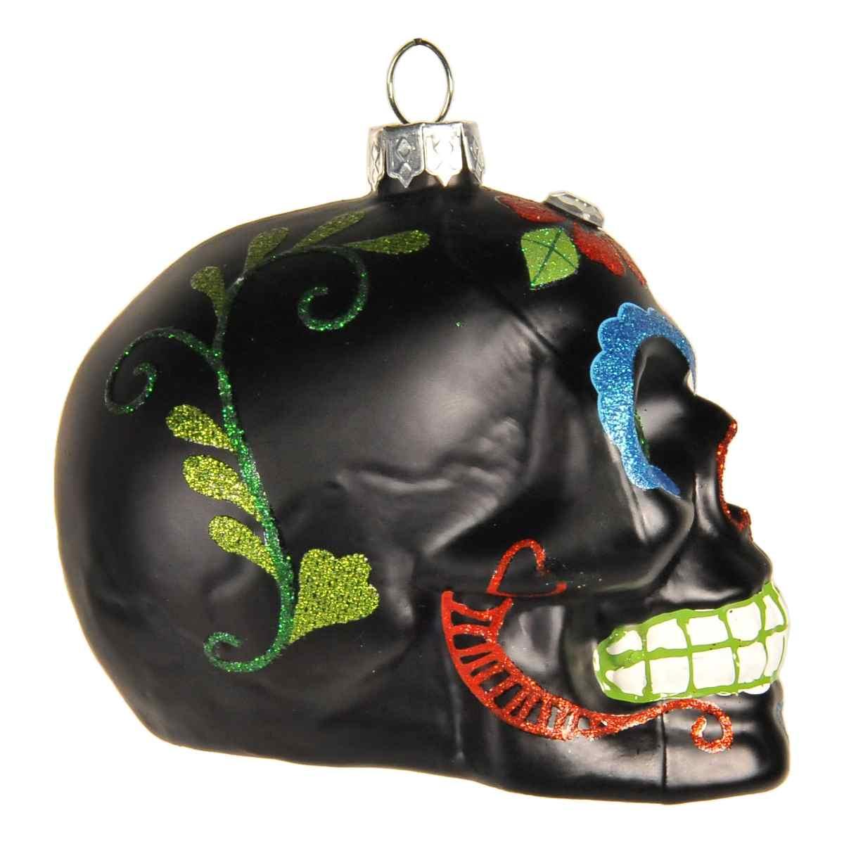 Pallina Natale Vetro Collezione cm.9 Teschio Nero |Inge's Glass