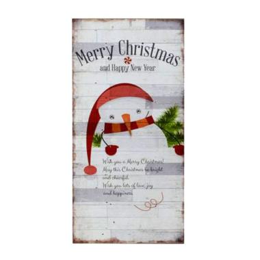 Targa Quadro Legno Natalizio con Pupazzo di Neve cm.20x40x0,90