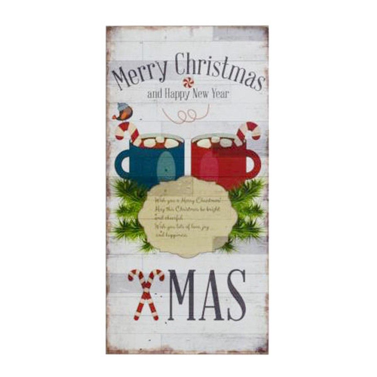 Targa Quadro Legno Natalizio con Tazze cm.20x40x0,90