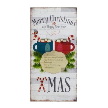 Targa Quadro Legno Natalizio con Tazze cm.20x40x0,90