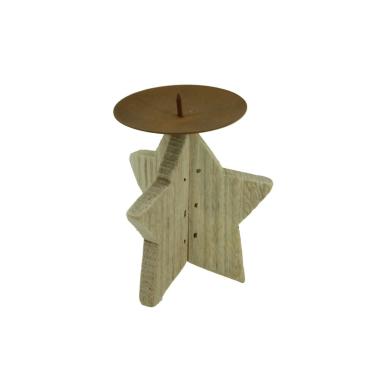 Portacandela 1 Posto Natale Stella Legno cm.Ø9x12 |Vacchetti