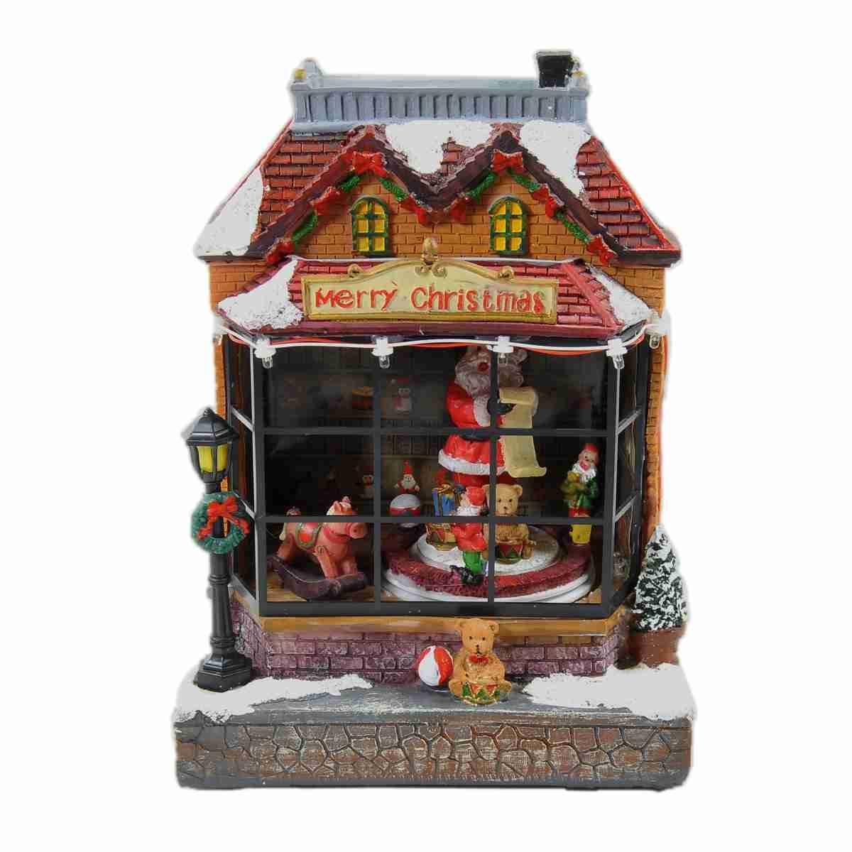 Giostra Natale Bottega con Babbo Luci Mov. Suoni a Batterie cm.17x15xh23 |Vacchetti