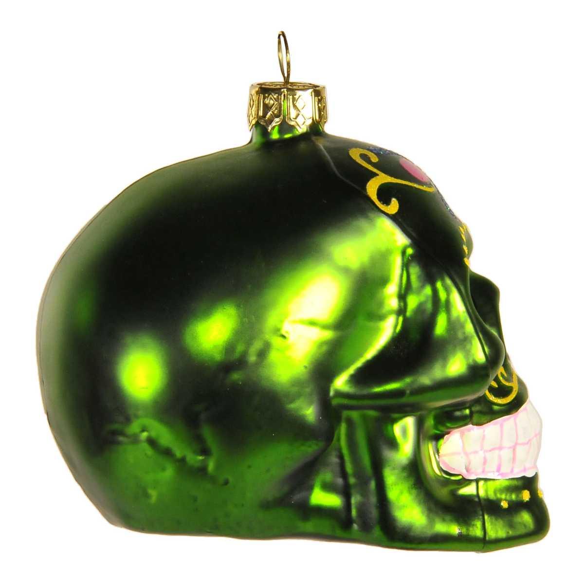 Pallina Natale Vetro Collezione cm.9 Teschio Verde |Inge's Glass