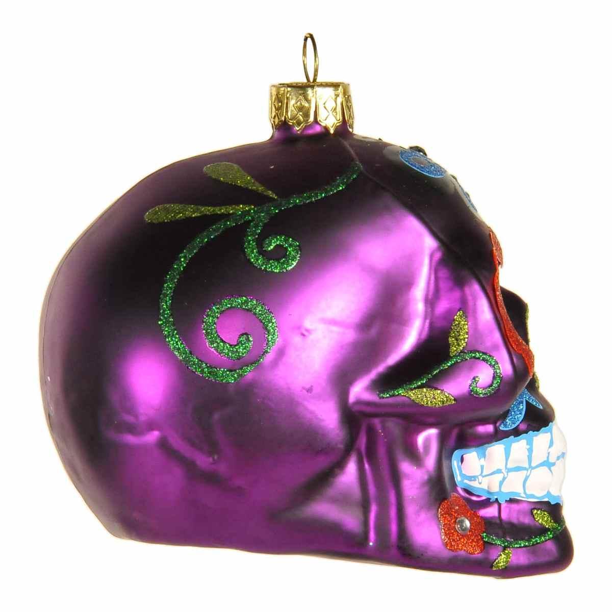Pallina Natale Vetro Collezione cm.9 Teschio Viola |Inge's Glass