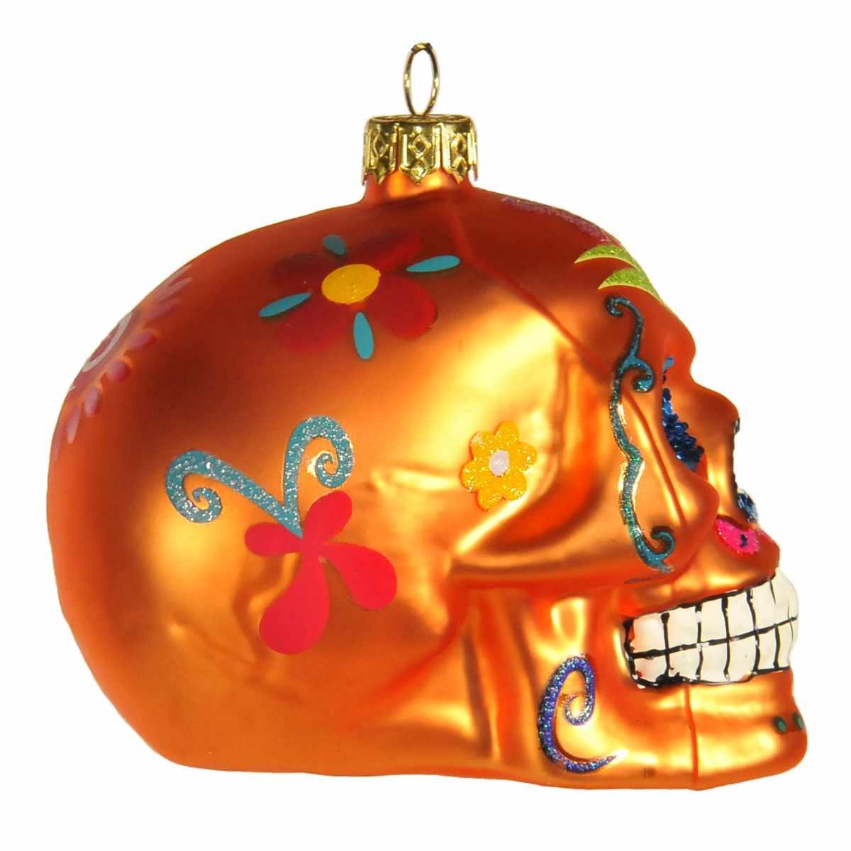 Pallina Natale Vetro Collezione cm.9 Teschio Arancio |Inge's Glass