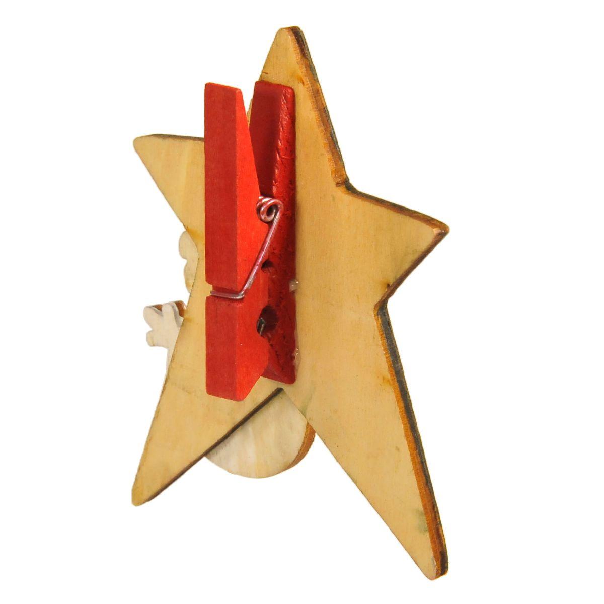 Molletta Natale Legno Stella con Pupazzo cm.8,5 |Vacchetti