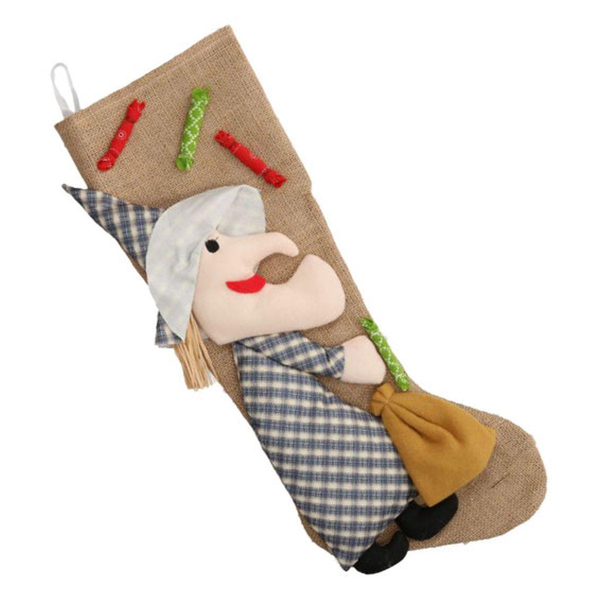 Calza Befana Tessuto Marrone con Befana cm.55