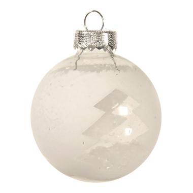 Pallina Natale Vetro cm.6 Bianca/Trasparente con Albero |Inge's Glass