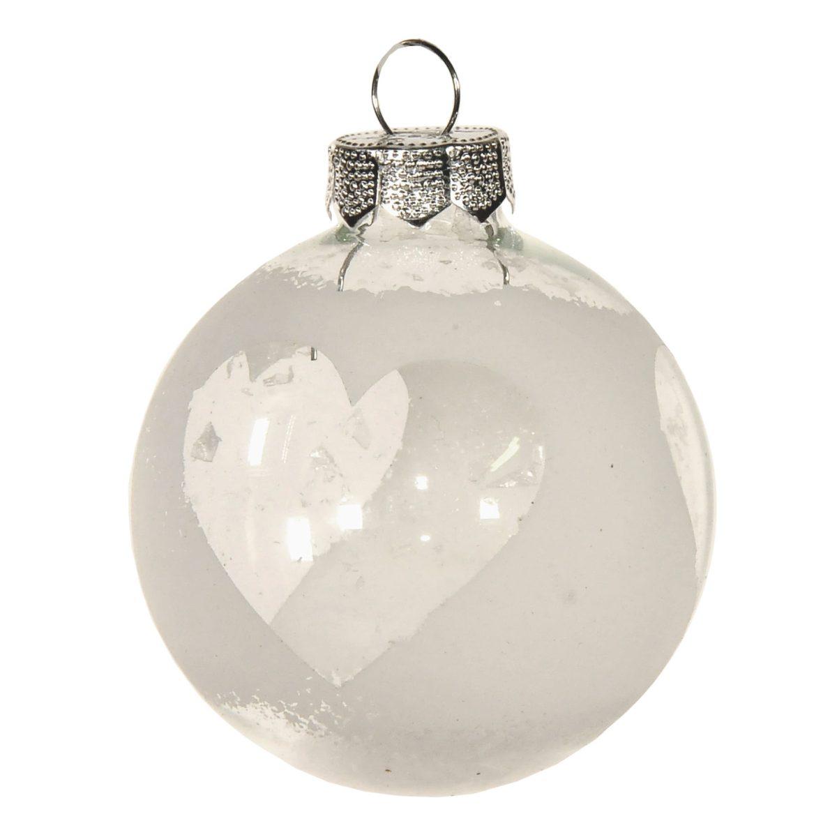 Pallina Natale Vetro cm.6 Bianca/Trasparente con Cuore |Inge's Glass