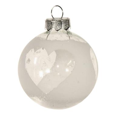 Pallina Natale Vetro cm.6 Bianca/Trasparente con Cuore |Inge's Glass