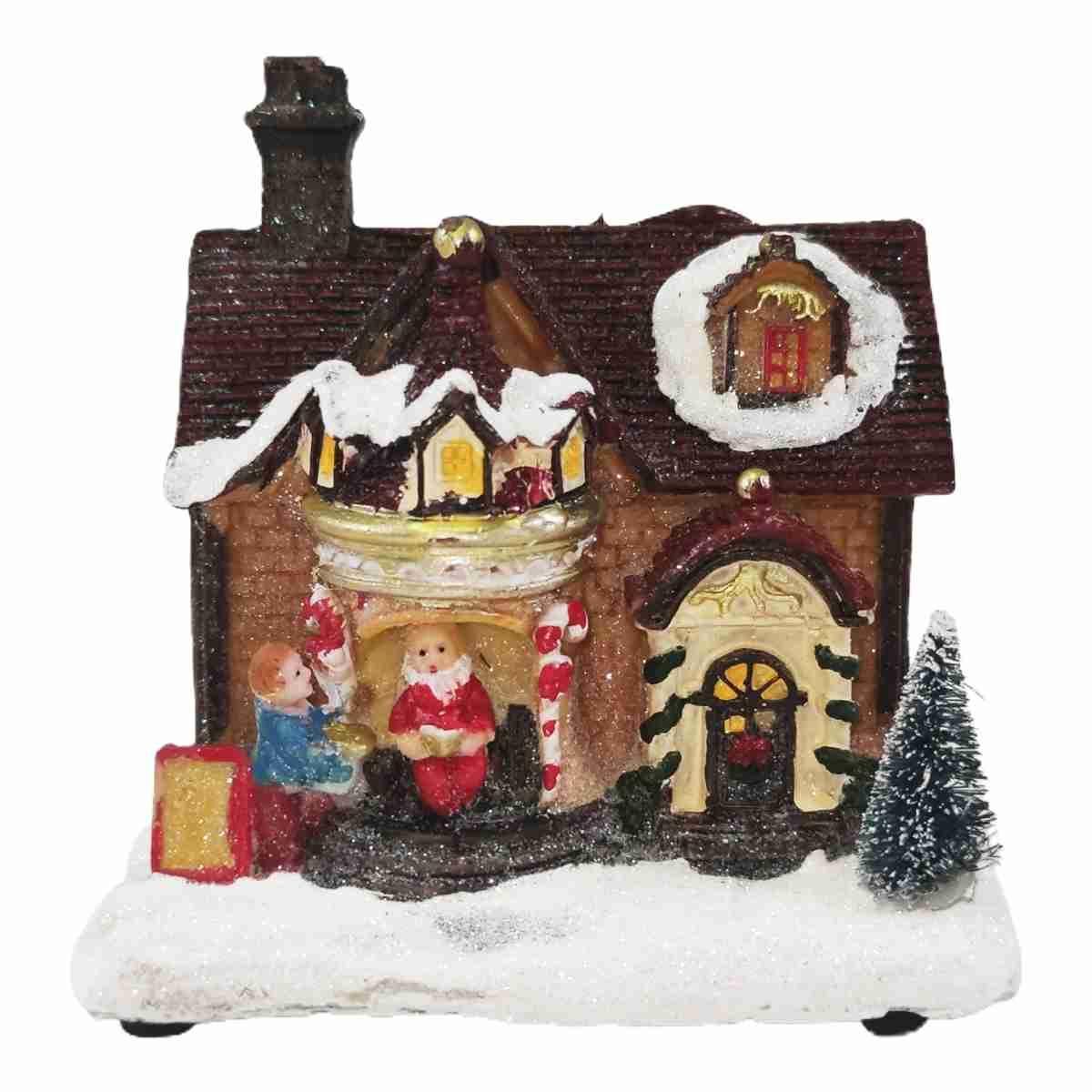 Giostra Natale Casetta con Luci a Batterie cm.12x9,5x12,5 |Vacchetti