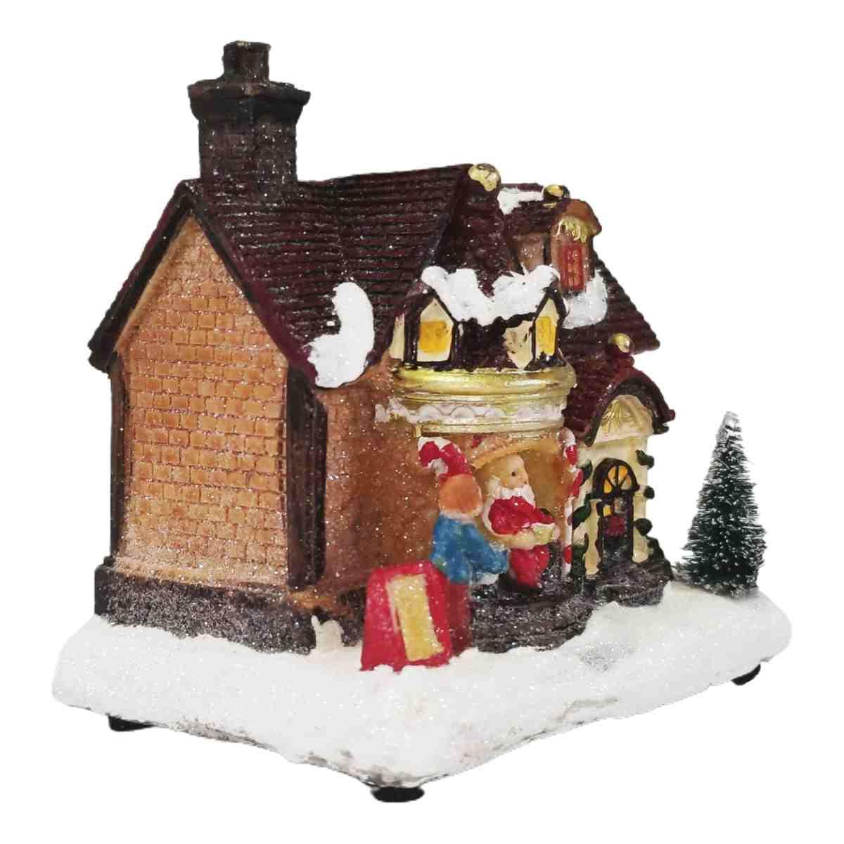 Giostra Natale Casetta con Luci a Batterie cm.12x9,5x12,5 |Vacchetti