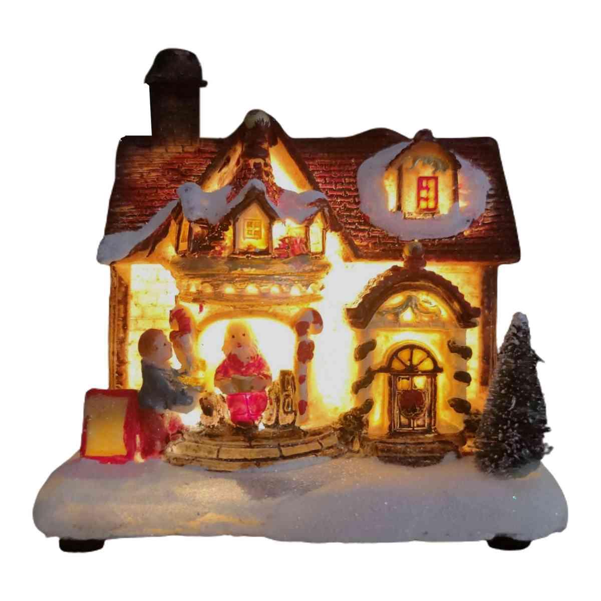 Giostra Natale Casetta con Luci a Batterie cm.12x9,5x12,5 |Vacchetti