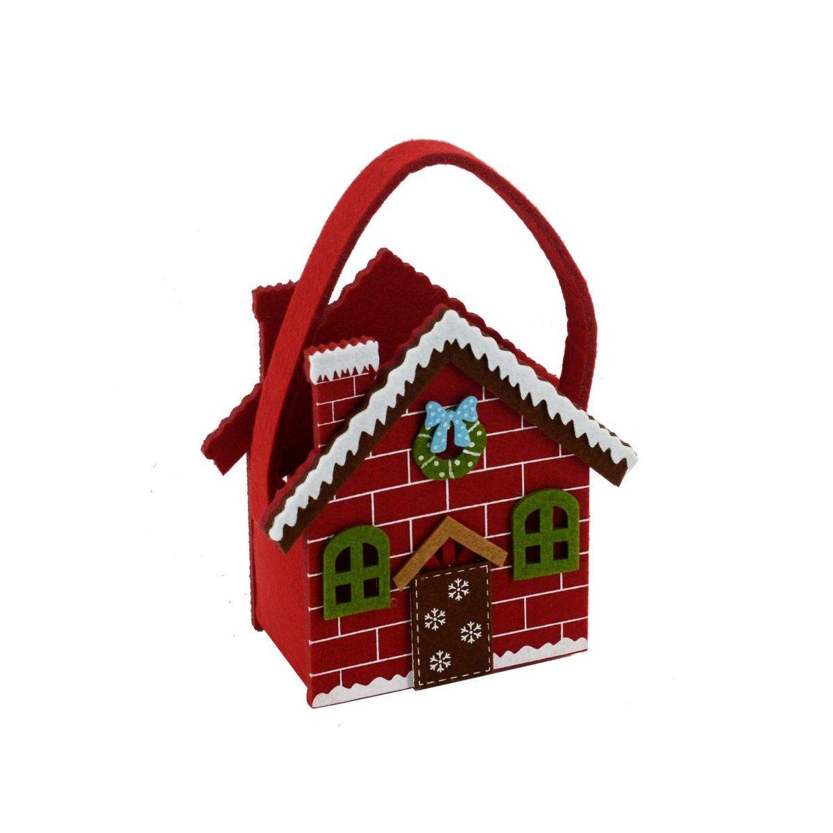 Cesto Natale Casetta Feltro Rossa cm.11,5x6x17 |Vacchetti