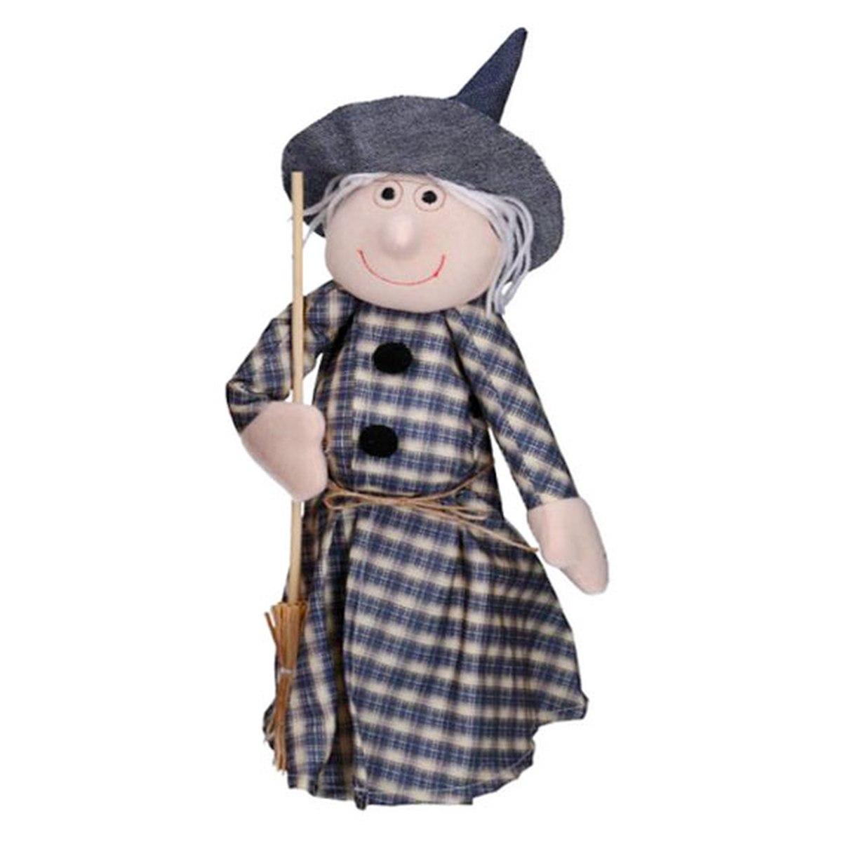 Befana Tessuto Quadri Blu con Scopa cm.35