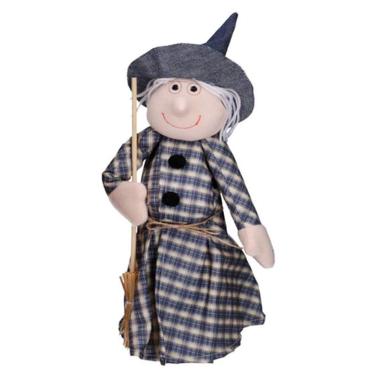 Befana Tessuto Quadri Blu con Scopa cm.35