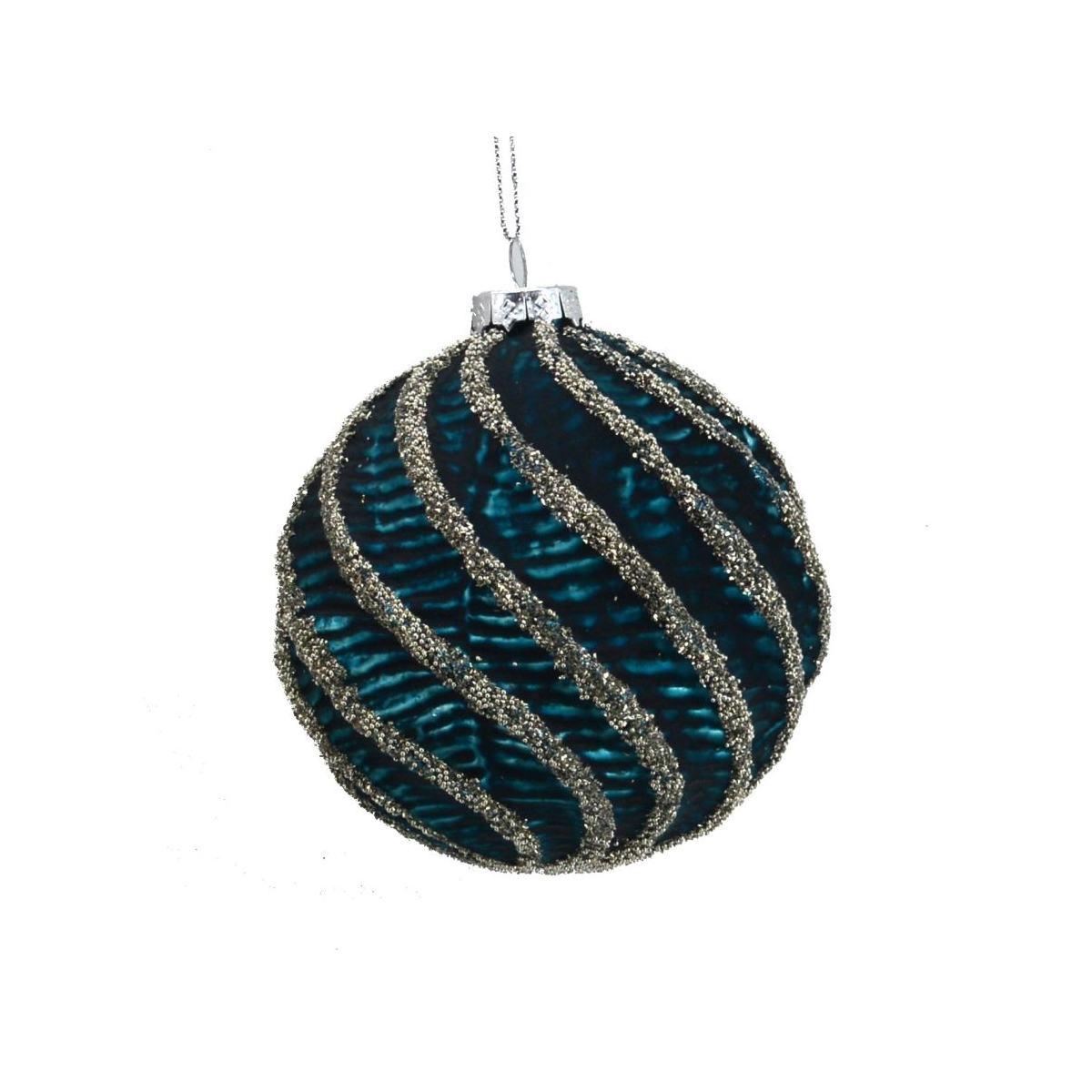 Pallina Natale Vetro cm.8 Blu Ottanio con Glitter Argento |Vacchetti