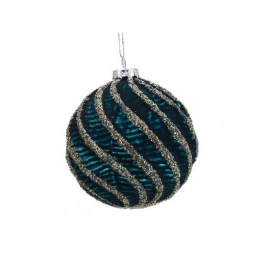 Pallina Natale Vetro cm.10 Blu Ottanio con Glitter Argento |Vacchetti