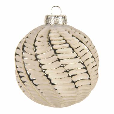 Pallina Natale Vetro cm.8 Bianca Opaca con Decori Argento |Inge's Glass