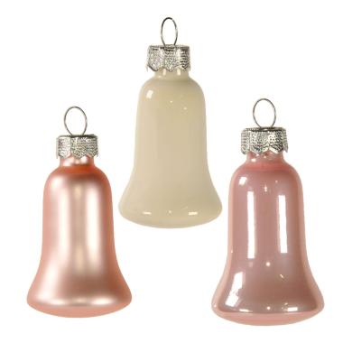 Pallina Natale Vetro cm.5 Campana Bianca e Rosa pz.8