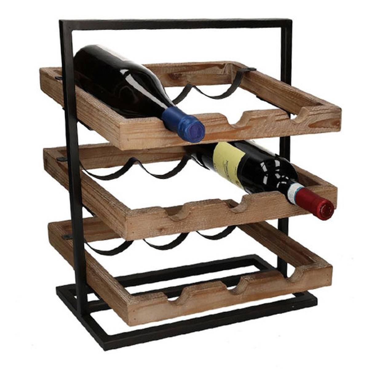 Portabottiglie Legno Metallo 9 Posti cm.37x26x45 | Vacchetti