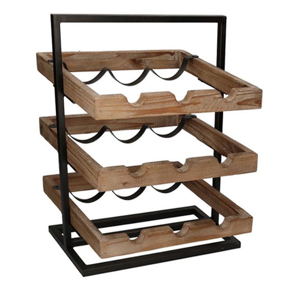 Portabottiglie Legno Metallo 9 Posti cm.37x26x45 | Vacchetti