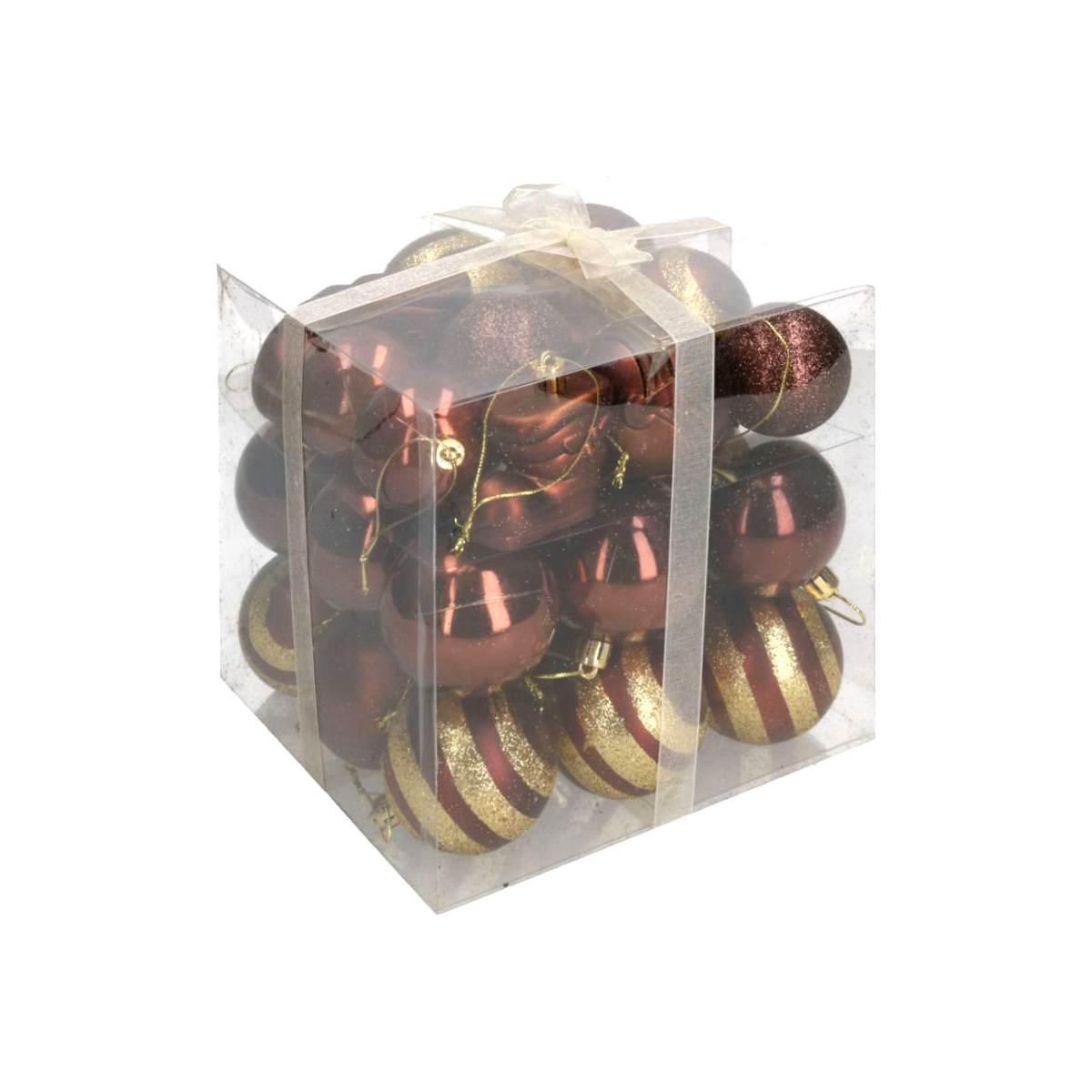 Pallina Natale cm.6 Marrone Bronzo Satinate Glitter Set pz.30 |Vacchetti