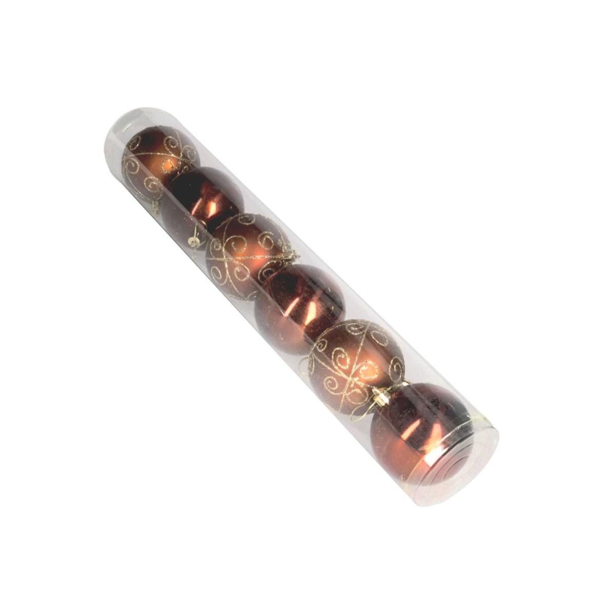 Pallina Natale cm.8 Marrone Bronzo Satinate Glitter Set pz.6 |Vacchetti