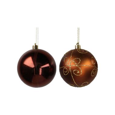 Pallina Natale cm.8 Marrone Bronzo Satinate Glitter Set pz.6 |Vacchetti